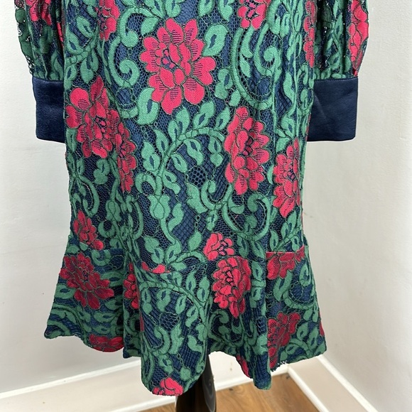 NWT The Moon Collection Green Lace Floral Neck Bow Dress Sz M - Picture 8 of 12